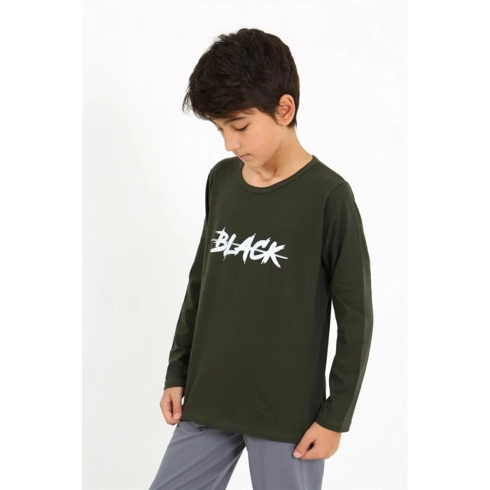 MİRAY- Erkek Çocuk Uzun Kol Penye Pijama Takım Haki