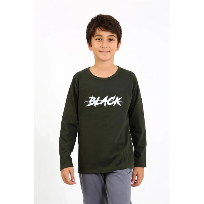 MİRAY- Erkek Çocuk Uzun Kol Penye Pijama Takım Haki