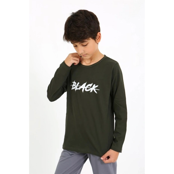 MİRAY- Erkek Çocuk Uzun Kol Penye Pijama Takım Haki