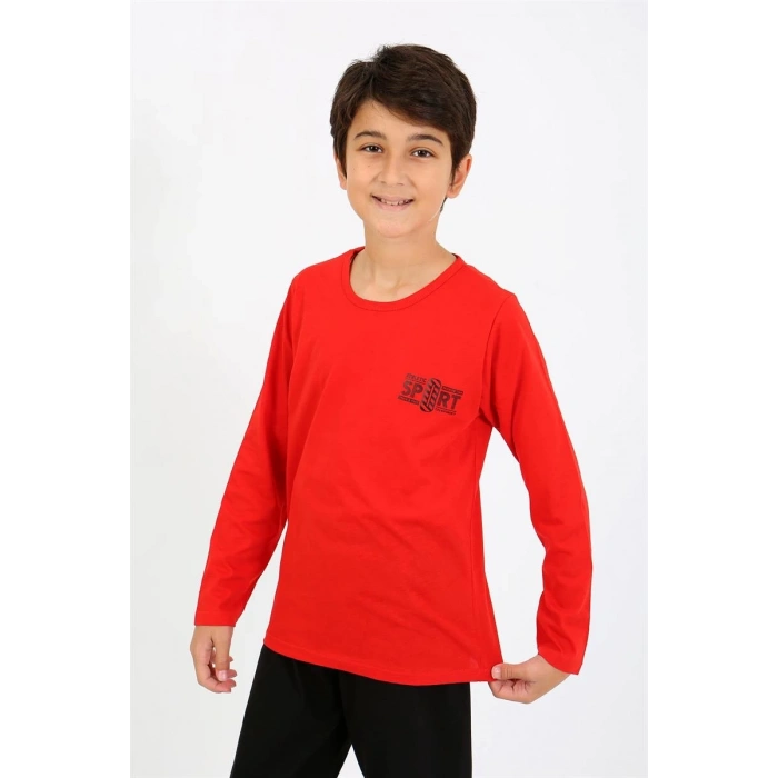 MİRAY- Erkek Çocuk Uzun Kol Penye Pijama Takım Kırmızı