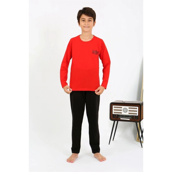 MİRAY- Erkek Çocuk Uzun Kol Penye Pijama Takım Kırmızı