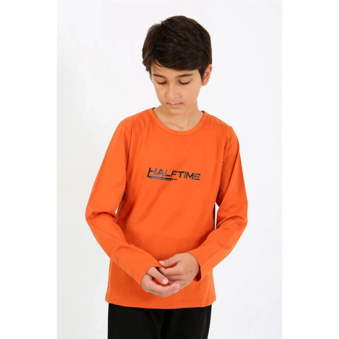 MİRAY- Erkek Çocuk Uzun Kol Penye Pijama Takım Turuncu