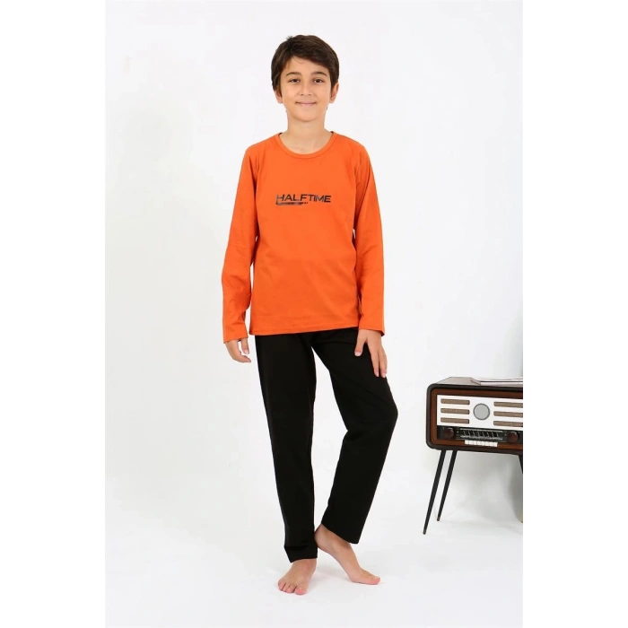 MİRAY- Erkek Çocuk Uzun Kol Penye Pijama Takım Turuncu