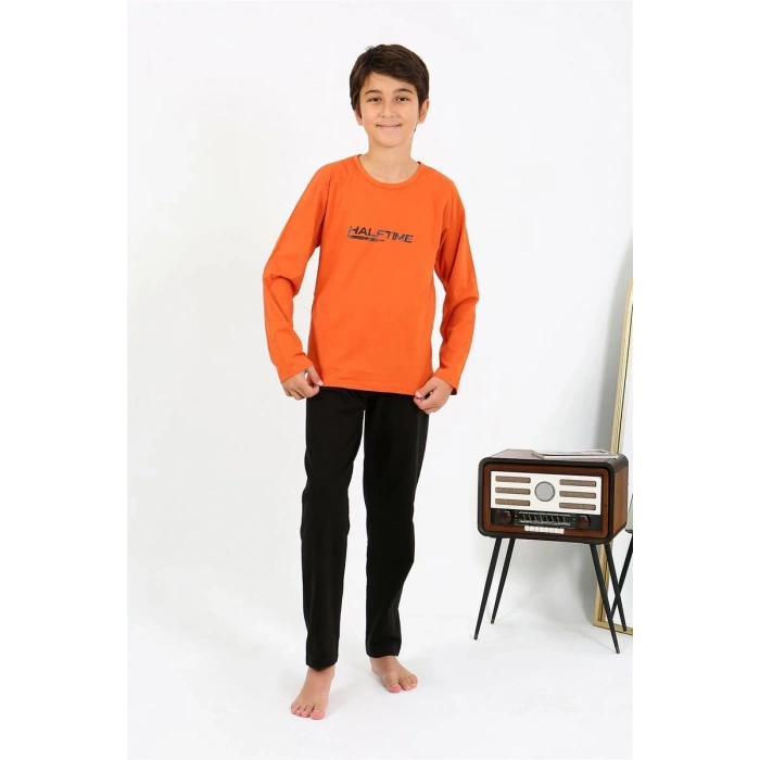 MİRAY- Erkek Çocuk Uzun Kol Penye Pijama Takım Turuncu