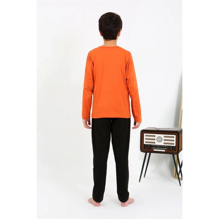 MİRAY- Erkek Çocuk Uzun Kol Penye Pijama Takım Turuncu