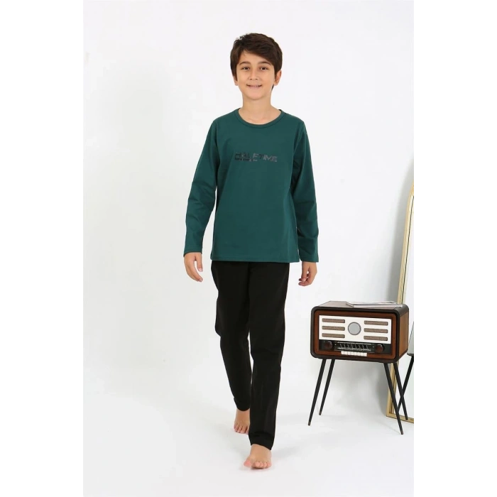 MİRAY- Erkek Çocuk Uzun Kol Penye Pijama Takım ZümrütYeşili