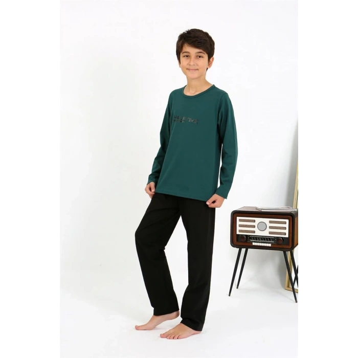 MİRAY- Erkek Çocuk Uzun Kol Penye Pijama Takım ZümrütYeşili