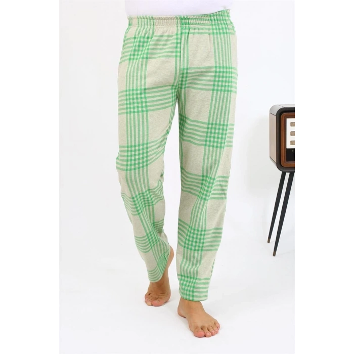 MİRAY- Erkek Ekoseli Desen Penye Tek Alt Pijama Yeşil