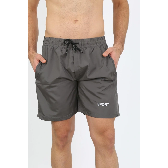 MİRAY- Erkek Fermuar Cepli Deniz Şortu Füme