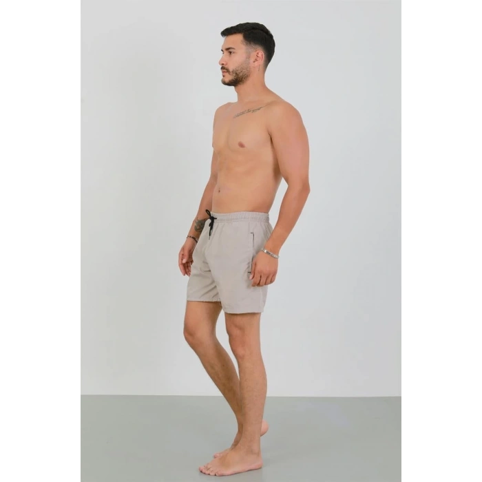 MİRAY- Erkek Fermuarlı Cepli Deniz Şortu Bej