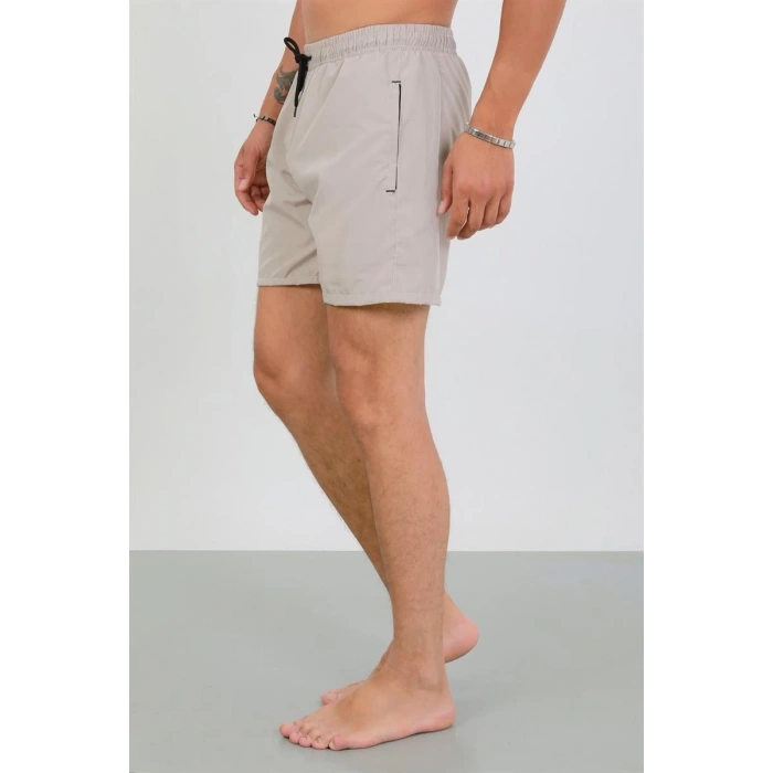 MİRAY- Erkek Fermuarlı Cepli Deniz Şortu Bej