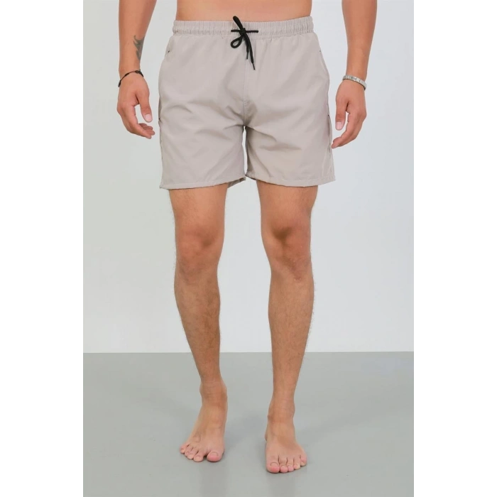 MİRAY- Erkek Fermuarlı Cepli Deniz Şortu Bej