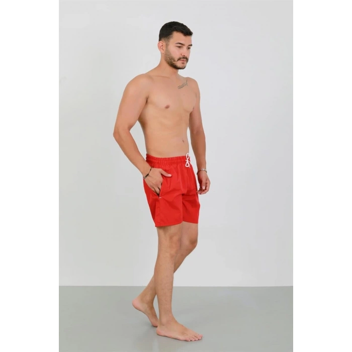 MİRAY- Erkek Fermuarlı Cepli Deniz Şortu Kırmızı