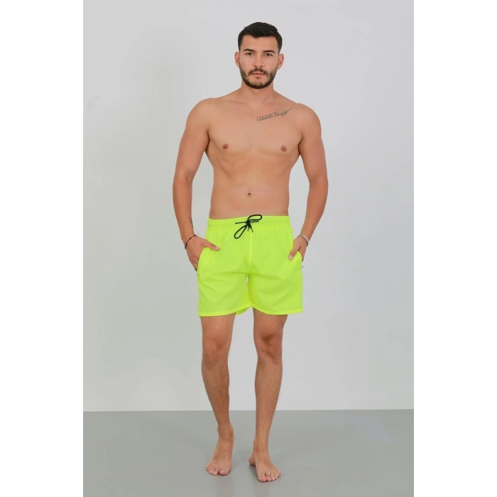 MİRAY- Erkek Fermuarlı Cepli Deniz Şortu Neon Yeşil