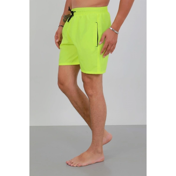 MİRAY- Erkek Fermuarlı Cepli Deniz Şortu Neon Yeşil