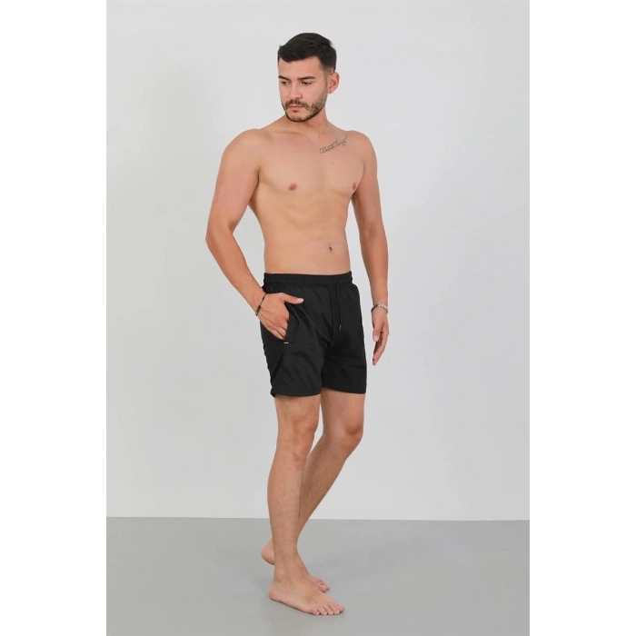 MİRAY- Erkek Fermuarlı Cepli Deniz Şortu Siyah