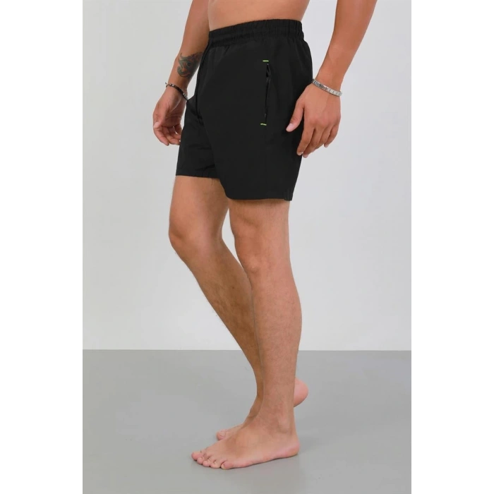 MİRAY- Erkek Fermuarlı Cepli Deniz Şortu Siyah