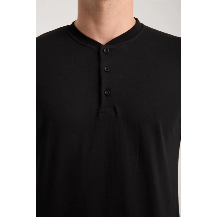 MİRAY- Erkek Füme Düğmeli Yaka Kısa Kol Pijama Takımı