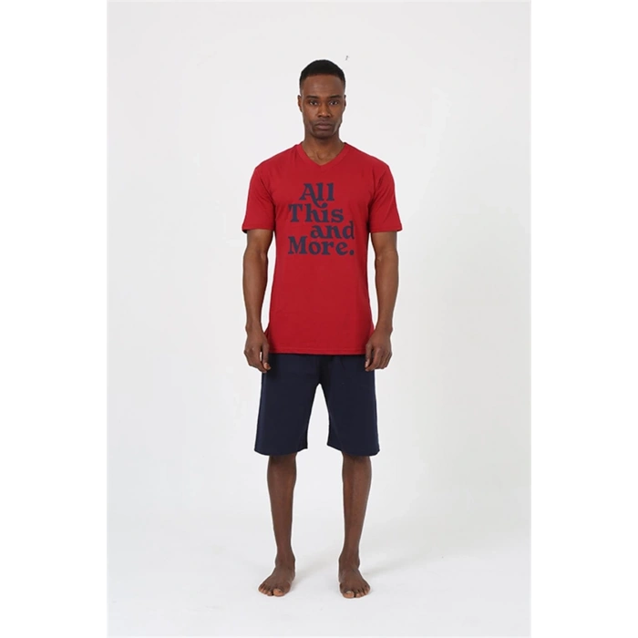 MİRAY- Erkek Kısa Kol Bordo Penye Şortlu Pijama Takımı