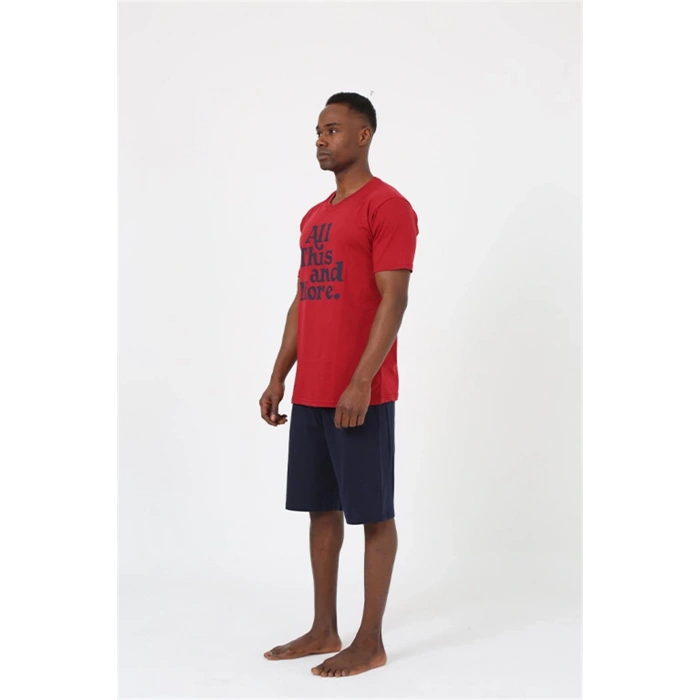 MİRAY- Erkek Kısa Kol Bordo Penye Şortlu Pijama Takımı