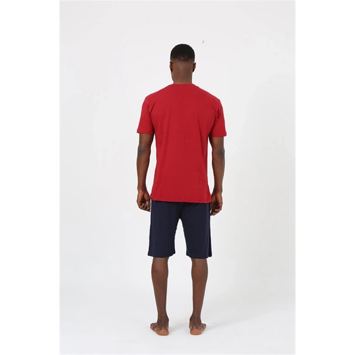 MİRAY- Erkek Kısa Kol Bordo Penye Şortlu Pijama Takımı