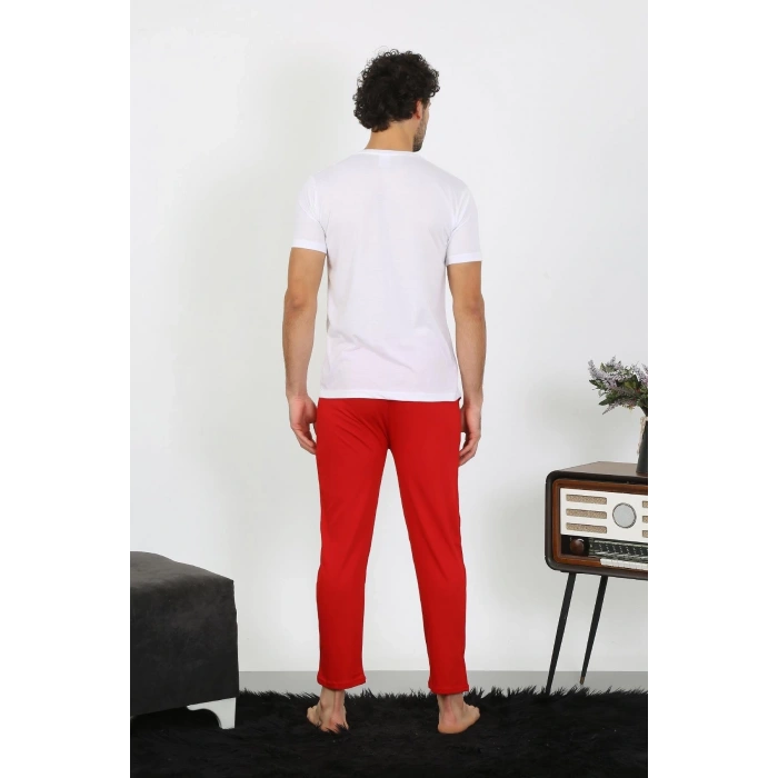 MİRAY- Erkek Kısa Kol Penye Beyaz Pijama Takımı
