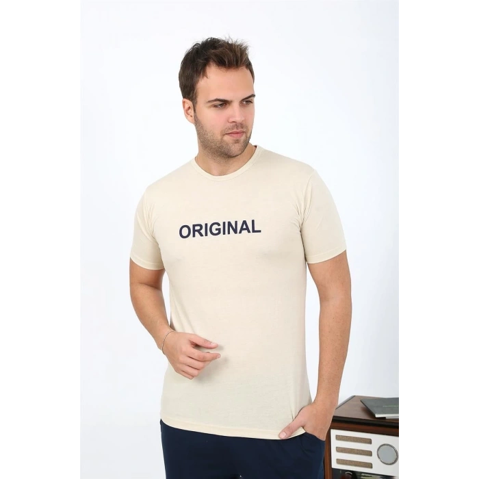 MİRAY- Erkek Kısa Kol Penye Pijama Takımı Krem