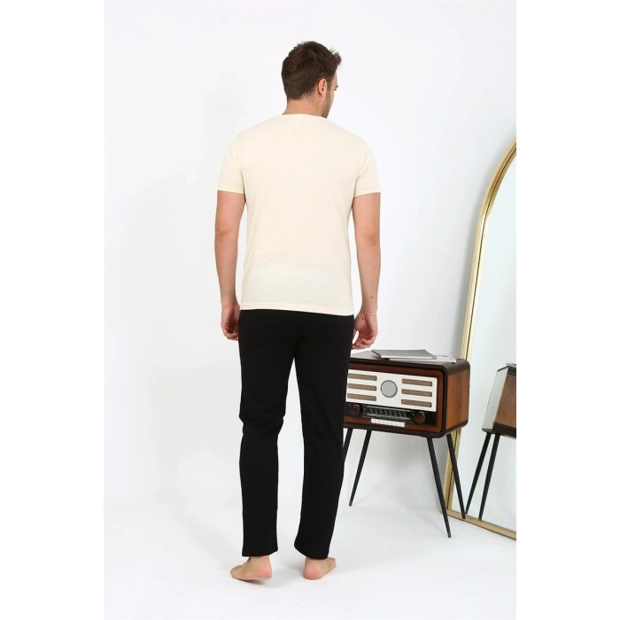 MİRAY- Erkek Kısa Kol Penye Pijama Takımı Krem