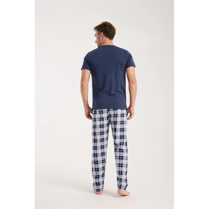 MİRAY- Erkek Lacivert Düğmeli Yaka Kısa Kol Pijama Takımı