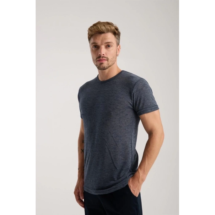 MİRAY- Erkek Lacivert Sıfır Yaka Kısa Kol Şortlu Pijama Takımı