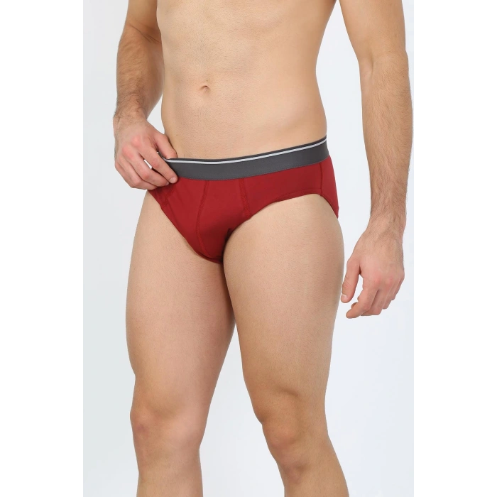 MİRAY- Erkek Pamuk 3lü Bordo Beyaz Gri Likralı Slip