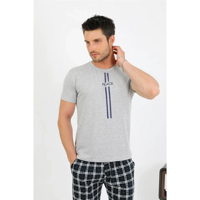 MİRAY- Erkek Pamuk Kısa Kol Pijama Takım Gri