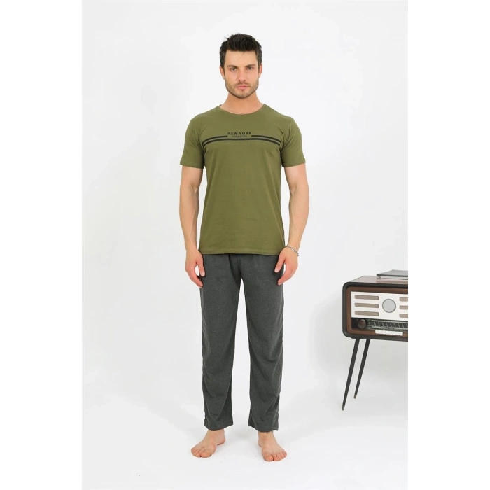 MİRAY- Erkek Pamuk Kısa Kol Pijama Takım Haki