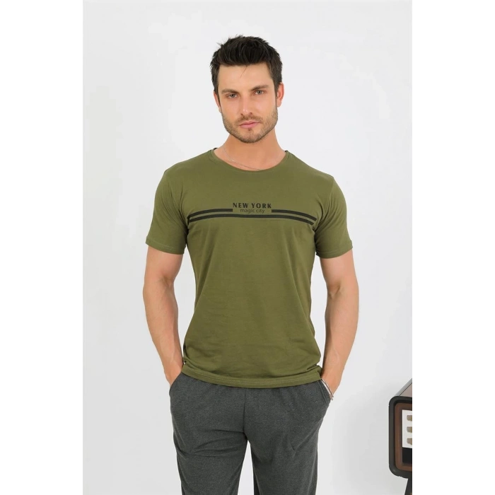 MİRAY- Erkek Pamuk Kısa Kol Pijama Takım Haki