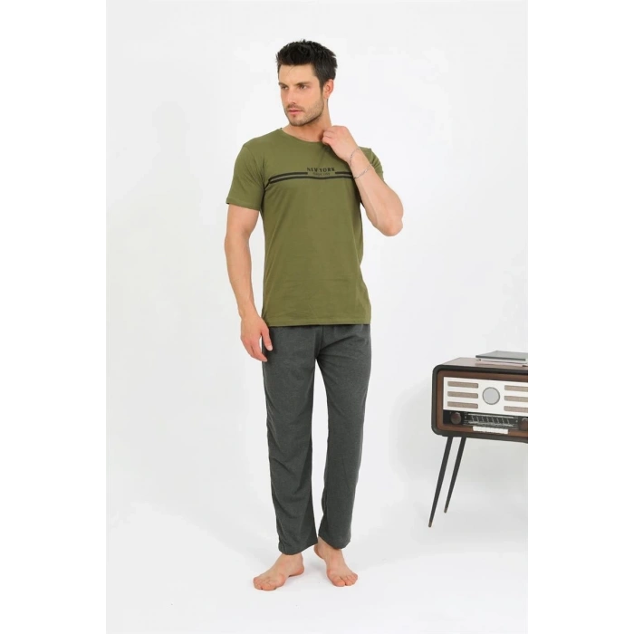 MİRAY- Erkek Pamuk Kısa Kol Pijama Takım Haki