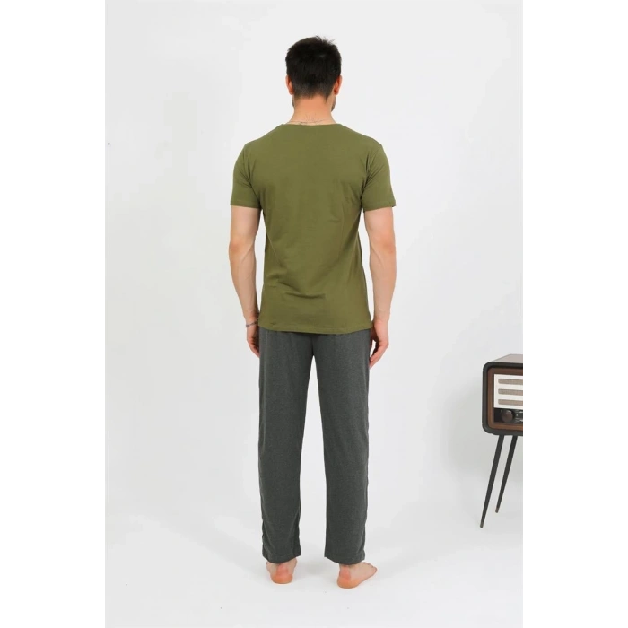 MİRAY- Erkek Pamuk Kısa Kol Pijama Takım Haki