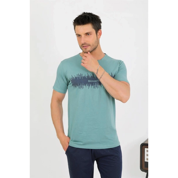 MİRAY- Erkek Pamuk Kısa Kol Pijama Takım SuYeşili