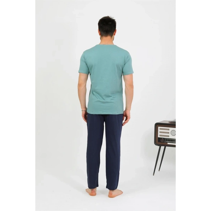 MİRAY- Erkek Pamuk Kısa Kol Pijama Takım SuYeşili