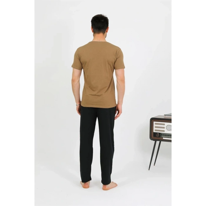 MİRAY- Erkek Pamuk Kısa Kol Pijama Takım Vizon