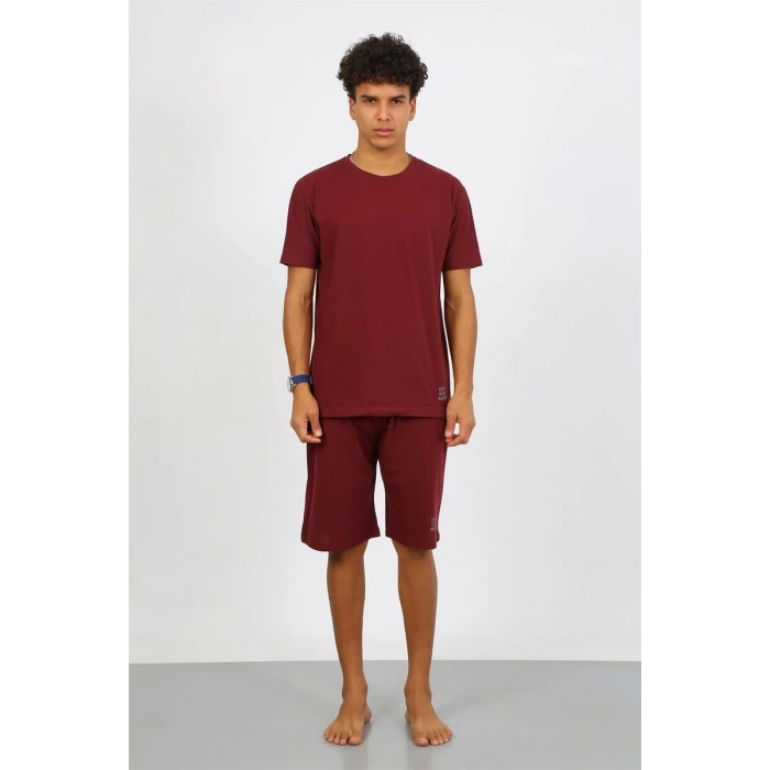 MİRAY- Erkek Pamuk Lakost Alt Üst Kaprili Pijama Takım Bordo