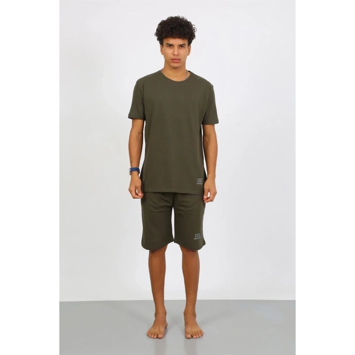 MİRAY- Erkek Pamuk Lakost Alt Üst Kaprili Pijama Takım Haki
