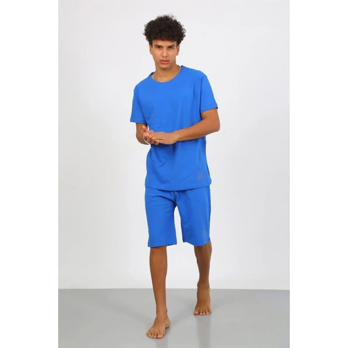 MİRAY- Erkek Pamuk Lakost Alt Üst Kaprili Pijama Takım Saks