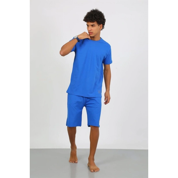 MİRAY- Erkek Pamuk Lakost Alt Üst Kaprili Pijama Takım Saks