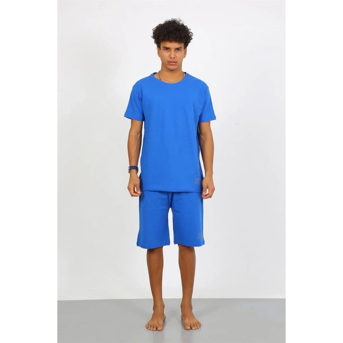 MİRAY- Erkek Pamuk Lakost Alt Üst Kaprili Pijama Takım Saks