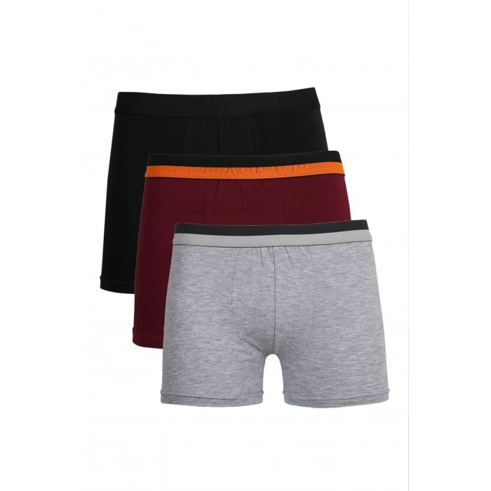 MİRAY- Erkek Penye 3lü Boxer Siyah-Gri-Bordo