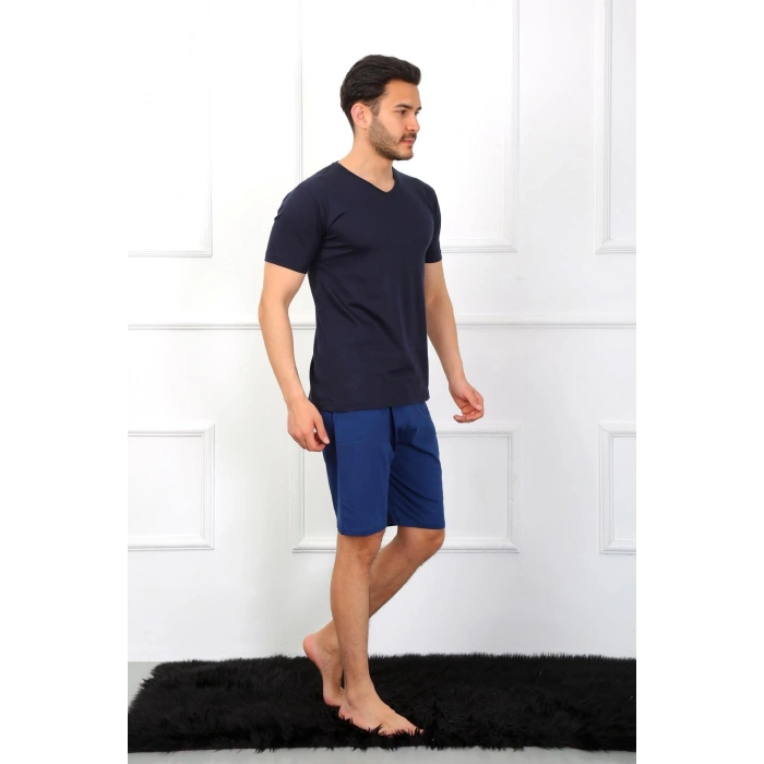 MİRAY- Erkek Penye 3lü Lacivert V Yaka Pijama Takımı