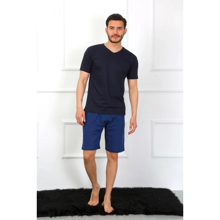 MİRAY- Erkek Penye 3lü Lacivert V Yaka Pijama Takımı