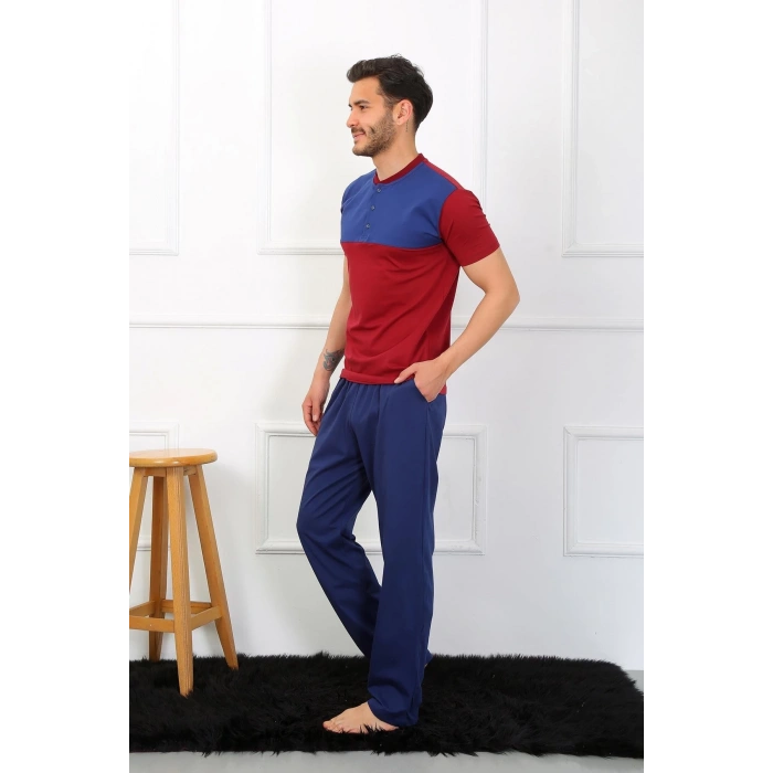 MİRAY- Erkek Penye 3lü Parlamentmavi Parçalı Pijama Takımı