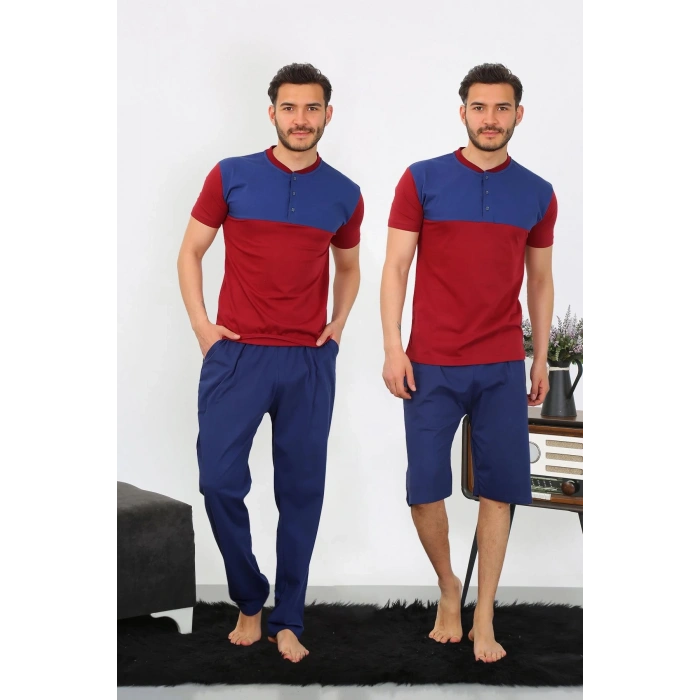 MİRAY- Erkek Penye 3lü Parlamentmavi Parçalı Pijama Takımı