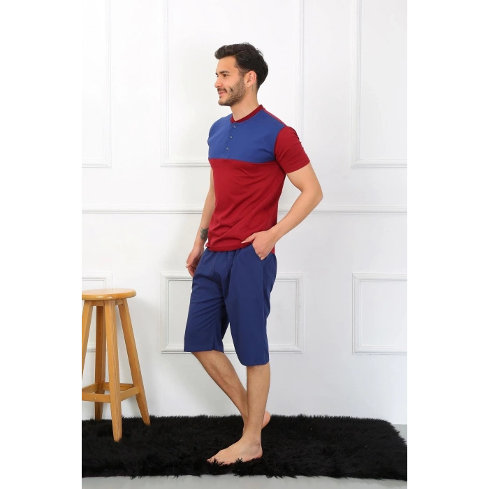 MİRAY- Erkek Penye 3lü Parlamentmavi Parçalı Pijama Takımı